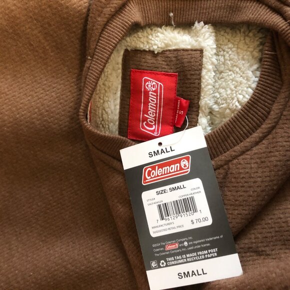 Coleman Quilted Pullover Mens Sz Small Relaxed Sherpa Long Sleeve Sweatshirt NEW - Picture 4 of 9